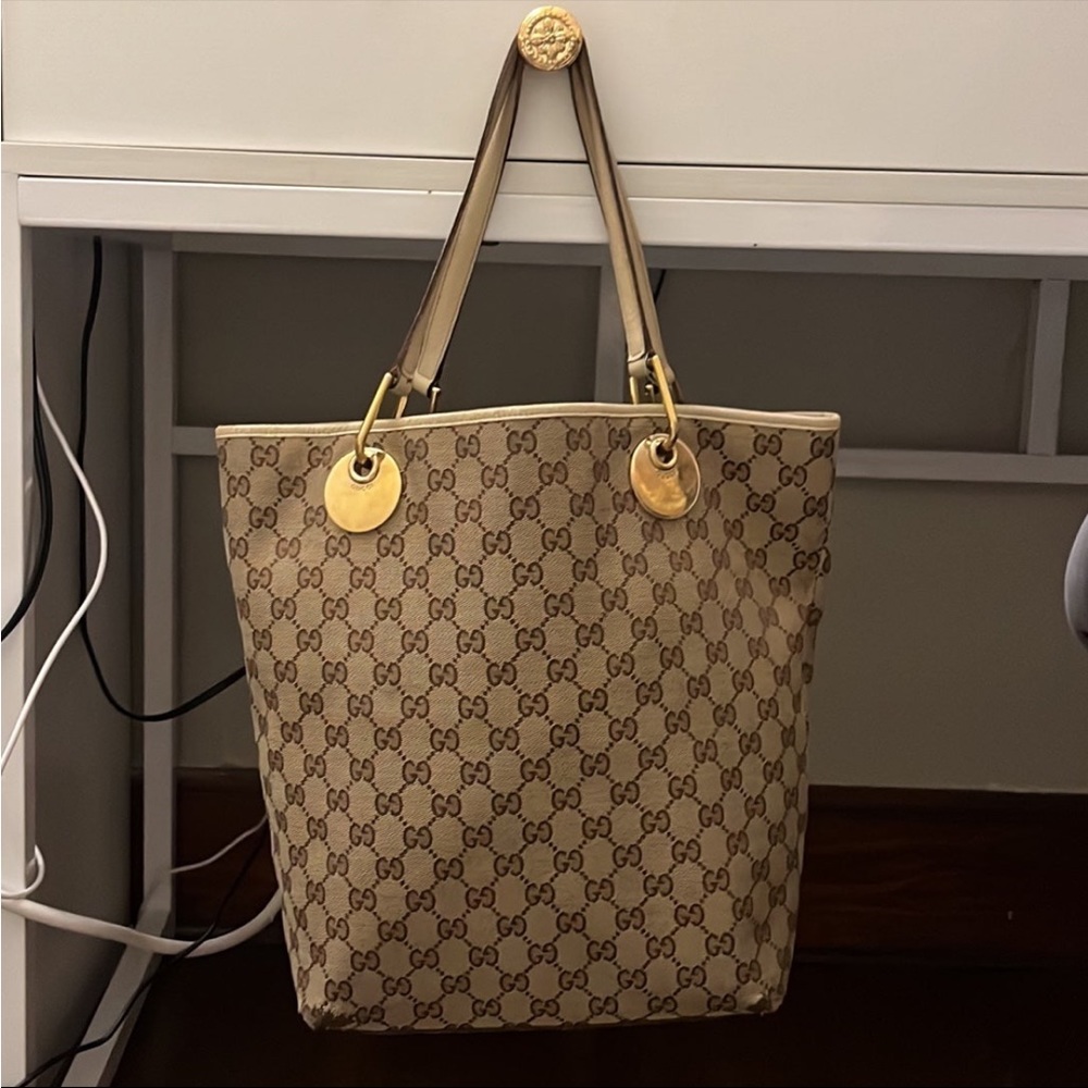 Gucci - GG Canvas Handbag Beige/Brown Leather